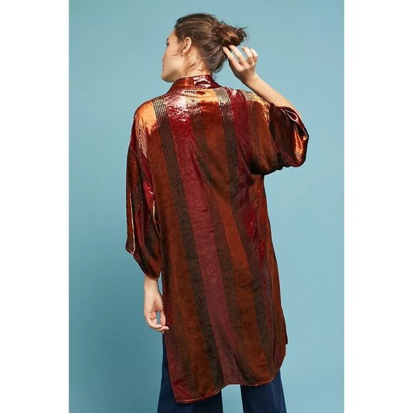 ANTHROPOLOGIE Longline Velvet Kimono Retro 70s Cardigan Open Topper 70s S XS M - Picture 3 of 6